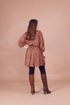 Taba Mini Kadife Çiçek Desenli Yarasa Kol Elbise
