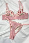 Toz Pembe London Dantel İşlemeli Bralet Takım