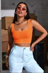 Orange Square Neck Strappy Crop Top