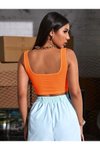 Turuncu Kare Yaka Askılı Crop Atlet