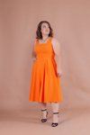 Turuncu Midi Askılı Büyük Beden Kare Yaka Elbise