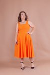 Turuncu Midi Askılı Büyük Beden Kare Yaka Elbise