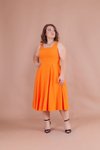 Turuncu Midi Askılı Büyük Beden Kare Yaka Elbise