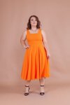 Turuncu Midi Askılı Büyük Beden Kare Yaka Elbise