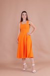 Turuncu Midi Askılı Kare Yaka Elbise