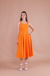 Turuncu Midi Askılı Kare Yaka Elbise