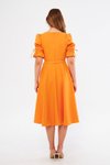 Turuncu Midi Kruvaze Yaka Büzgülü Kısa Kol Kolları Lastikli Kuşaklı Abiye Elbise