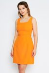 Turuncu Mini Askılı Kare Yaka Geniş Akılı Diz Üstü Abiye Elbise