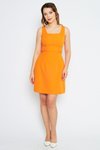 Turuncu Mini Askılı Kare Yaka Geniş Akılı Diz Üstü Abiye Elbise