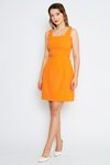 Turuncu Mini Askılı Kare Yaka Geniş Akılı Diz Üstü Abiye Elbise