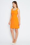 Turuncu Mini Askılı Kare Yaka Geniş Akılı Diz Üstü Abiye Elbise