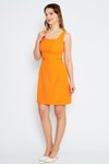 Turuncu Mini Askılı Kare Yaka Geniş Akılı Diz Üstü Abiye Elbise