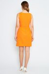 Turuncu Mini Askılı Kare Yaka Geniş Akılı Diz Üstü Abiye Elbise