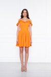 Turuncu Mini Ayarlanabilir Askılı Yaka Fırfır Detay Dokuma Kumaş Pileli Kloş Abiye Elbise