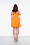 Turuncu Mini Ayarlanabilir Askılı Yaka Fırfır Detay Dokuma Kumaş Pileli Kloş Abiye Elbise