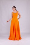 Turuncu Uzun Askılı Kare Yaka Abiye Elbise