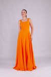 Turuncu Uzun Askılı Kare Yaka Abiye Elbise