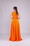 Turuncu Uzun Askılı Kare Yaka Abiye Elbise