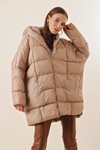 Vizon Oversize Şişme Uzun Kalın Su Geçirmez Mont