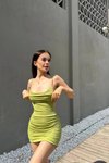 Oil Green Mini Low-Back Strappy Cowl Neck Dress