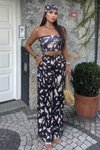 Yaprak Rahat Salaş Şalvar Pantolon Esnek Crop Ve Bandana Üçlü Yazlık Takım