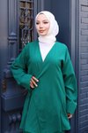 Yeşil Bağlama Detaylı Kimono İkili Tesettür Takım