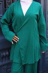 Yeşil Bağlama Detaylı Kimono İkili Tesettür Takım