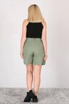 Yeşil Cepli Düğme Detaylı Ekose Şort
