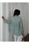 Yeşil Çizgili Oversize Fit Tek Cepli Gömlek