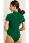 Yeşil Kısa Kollu Patlı Yakalı İpek Jarse Body