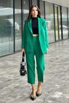Yeşil Kruvaze Blazer Ceket Pantolon İkili Takım