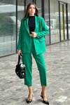 Yeşil Kruvaze Blazer Ceket Pantolon İkili Takım