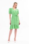 Green Midi Checkered Ruched Summer Dress