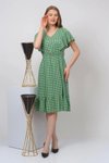 Yeşil Midi Önden Düğmeli Volan Detaylı Yazlık Elbise