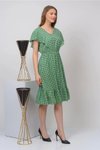 Yeşil Midi Önden Düğmeli Volan Detaylı Yazlık Elbise