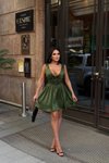 Yeşil Mini Lona Korse Detay Saten Elbise