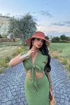 Yeşil Önden Bağlamalı Crop Asimetrik Yırtmaçlı Etek İkili Takım