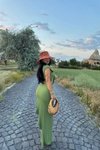 Yeşil Önden Bağlamalı Crop Asimetrik Yırtmaçlı Etek İkili Takım