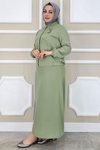 Yeşil Taş Detaylı Simli İkili Tesettür Takım
