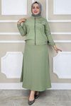Yeşil Taş Detaylı Simli İkili Tesettür Takım