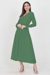 Green Long Double-Breasted Collar Chiffon Dress