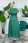 Yeşil Uzun Zümrüt İ Kruvaze Yaka Bağlama Detaylı Astarlı Şifon Elbise