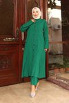 Yeşil Yaka Detaylı Uzun İkili Tesettür Takım