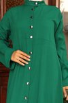 Yeşil Yaka Detaylı Uzun İkili Tesettür Takım