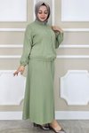 Yeşil Yay Desenli İkili Tesettür Takım