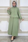 Yeşil Yay Desenli İkili Tesettür Takım
