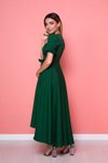 Zümrüt Uzun Asimetrik Kesim Yeşili Önü Kısa Arkası Kruvaze Yaka Elbise