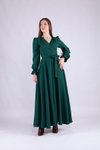 Zümrüt Uzun Kruvaze Yaka Kol Elbise