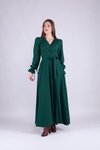 Zümrüt Uzun Kruvaze Yaka Kol Elbise