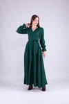 Zümrüt Uzun Kruvaze Yaka Kol Elbise
